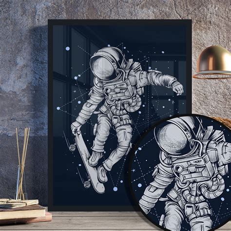 Quadro Astronomia Astronauta Skate Planetas Universo Lua Sol