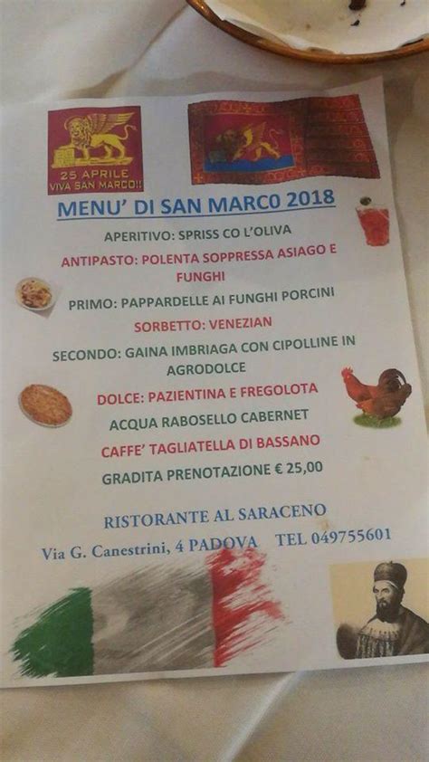 Menu At Ristorante Pizzeria Al Saraceno Padua