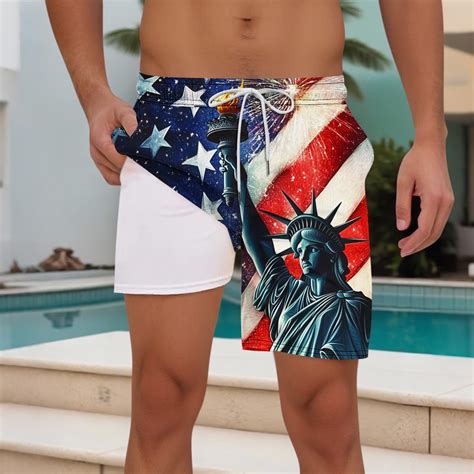 cllios American Flag Swimming Shorts Men 4th of July Patriotic Swim