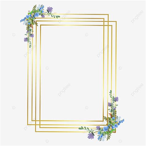 Diseño Del Marco De Flores Rectangulares Doradas PNG dibujos Dorado