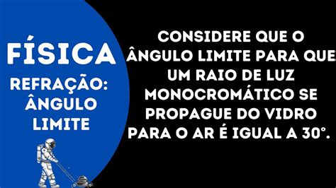 Considere que o ângulo limite para que um raio de luz monocromático se