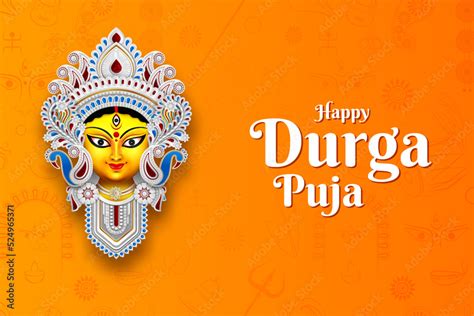 Happy Durga Puja Festival Banner Design In Yellow Background With