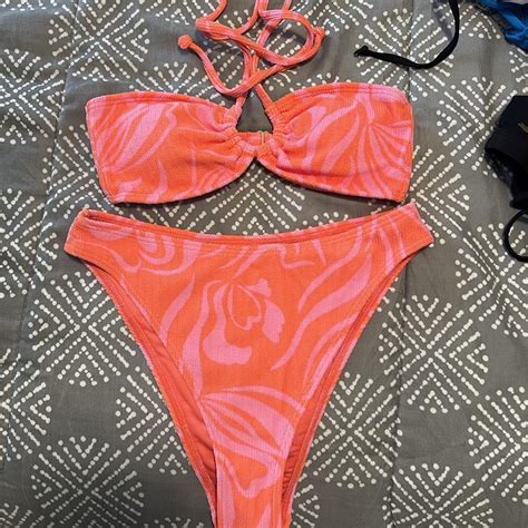 Pink And Orange Bikini Set Beachyvibes Never Worn Depop