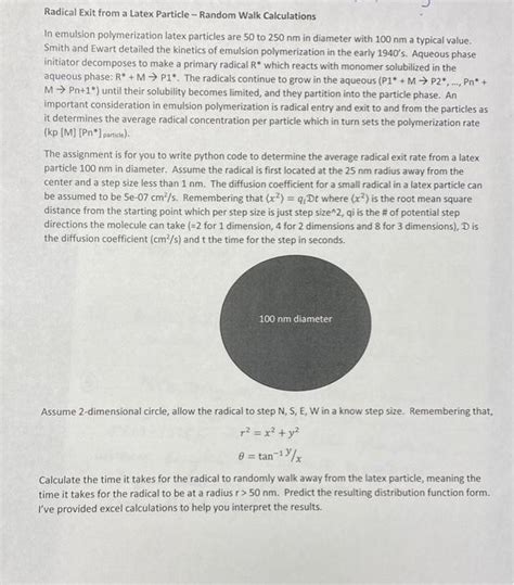 Solved Radical Exit from a Latex Particle - Random Walk | Chegg.com