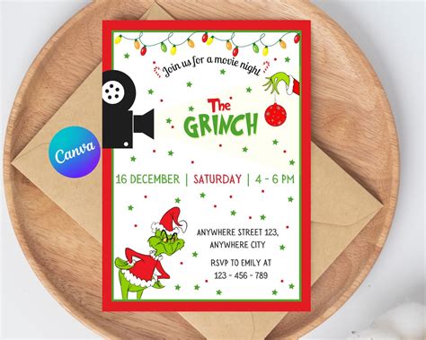 Editable Merry Grinchmas Invitation Christmas Movie Night Mobile