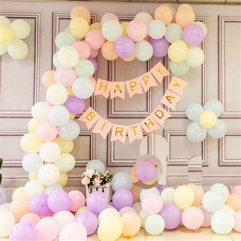 Pink Happy Birthday Banner With Light Colors Macroon , Pastel Color ...