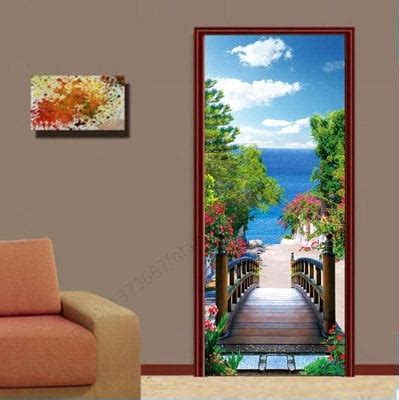 Sea View Beach Door Stickers Home Decoration Wallpaper Bedroom Living