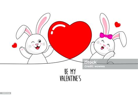 Cute Cartoon White Rabbits With Heart Shape Stock Illustration