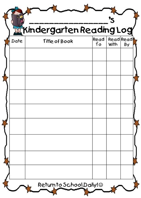 Reading Logs For Kindergarten