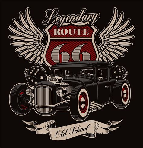 Ilustração Do Vintage Do Hot Rod Americano No Estilo Rockabilly Ilustração do Vetor Ilustração