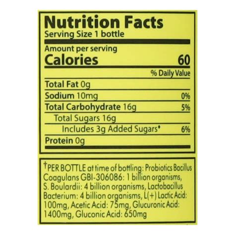 Gt S Synergy Kombucha Raw Golden Pineapple Nutrition Facts