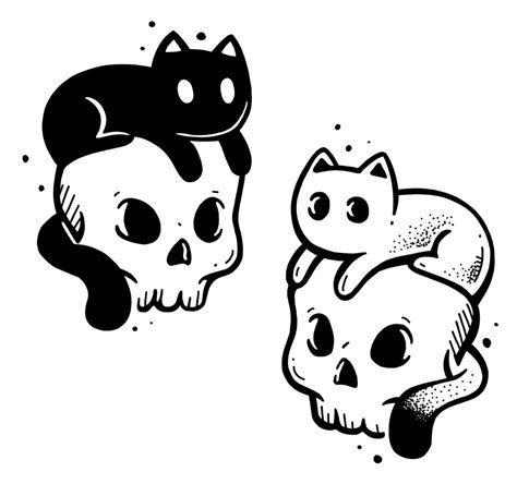 Two Skulls With Cats On Them And One Skull Has A Cats Head In The Middle