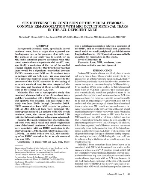 PDF Sex Difference In Contusion Of The Medial Femoral Condyle Rim Association With MRI Occult