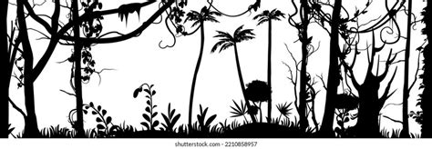 Jungle Rainforest Nature Landscape Silhouette Dense Stock Vector