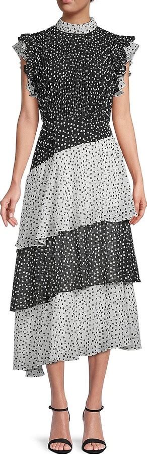 Mikael Aghal Polka Dot Tiered Midi Dress ShopStyle