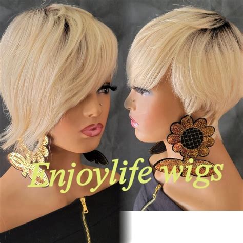 Blonde Dark Root Percent Human Hair Short Sexy Pixie Etsy