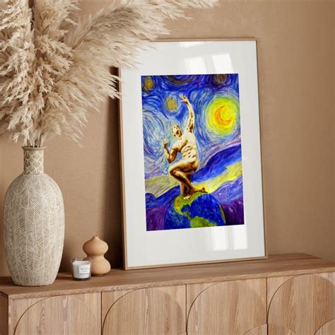 Nude Male In Starry Night Erotica Poster Watercolor Etsy