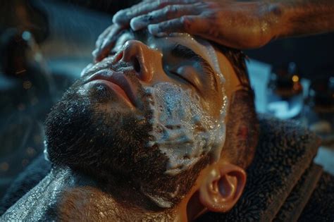 Premium Photo Man Receiving Luxurious Hot Towel Treatment Before