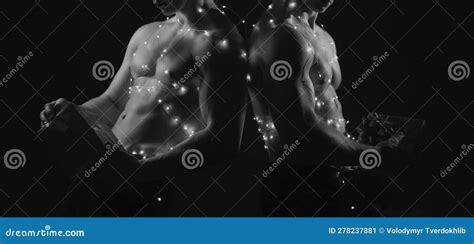 Shirtless Santa Muscular Men Concept Of The Twins Two Twin Brothers With Bare Naked Body