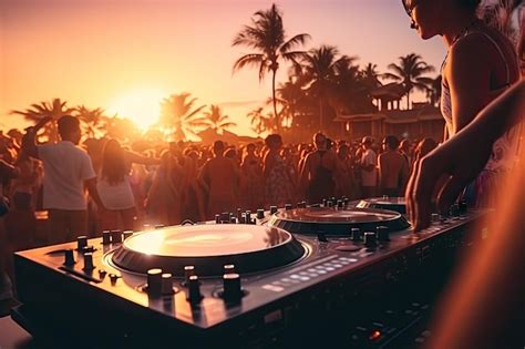 Dj Mezclando Al Aire Libre En Un Festival De Fiesta En La Playa Con Una