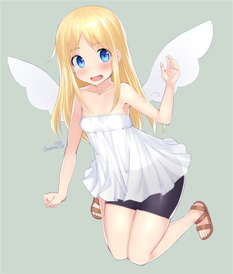 Safebooru 1other Angel Bangs Bike Shorts Blonde Hair Blue Eyes Blush