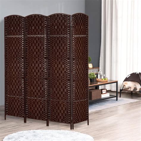 Homcom Tall Wicker Weave Panel Room Divider Wall Divider Brown Hot Sex Picture