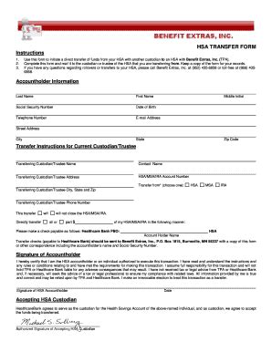 Fillable Online HSA TRANSFER FORM Instructions Benefit Extras Fax