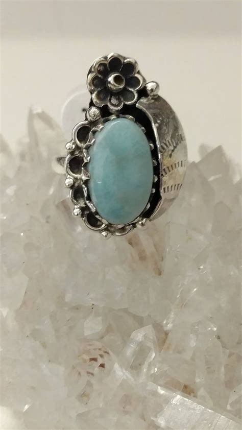 Abstract Larimar Ring Size 7 Etsy Black Tourmaline Ring Chalcedony