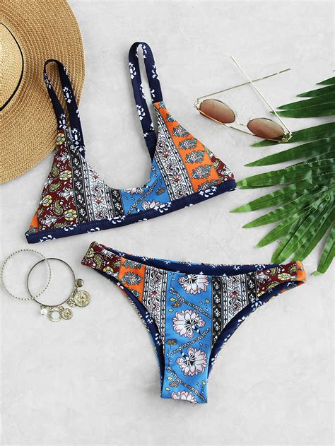 Mixed Print Triangle Bikini Set SheIn Sheinside