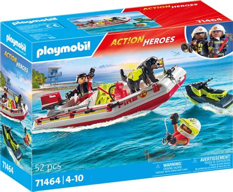 Playmobil Action Heroes 71464 Pas Cher Bateau De Pompier Et Scooter