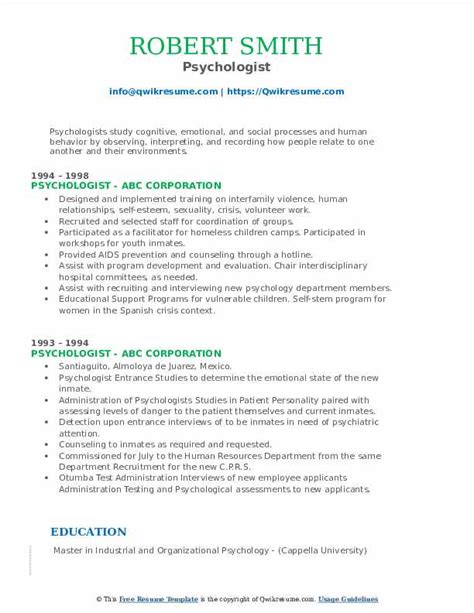 Clinical Psychologist Resume Sample