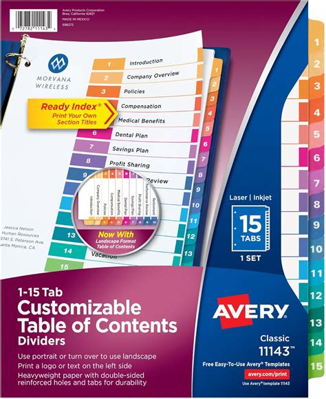 Avery 15 Tab Dividers For 3 Ring Binders Customizable