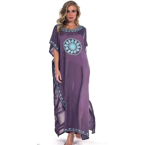 Broderi Kvinnor Kaftan Beachwear V Hals Printed Suncreen Bikini Fyndiq