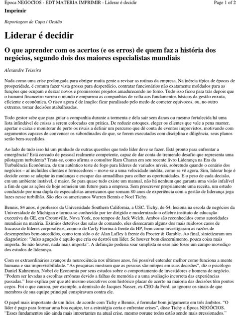 Decisao Noel Tichy - Decisão: Lições de Noel Tichy | PDF | Liderança | Consultor
