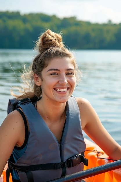Premium Photo Woman Smiles In Kayak