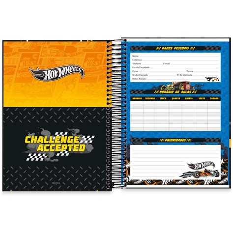 Caderno Universit Rio Capa Dura X Folhas Hot Wheels Spiral Hw Pt Un Loja