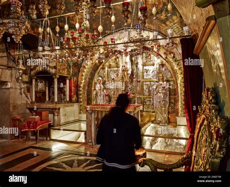 Crucifixion Altar In The Church Of Holy Sepulchre On Golgotha In Stock