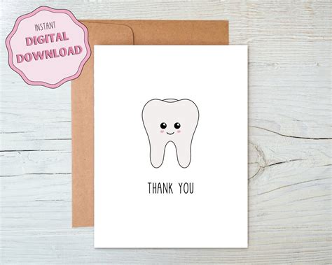 Printable Thank You Card For Your Dentist 5x7 Cute Tooth Etsy