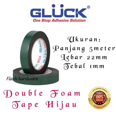 Jual Double Tape Foam Hijau 1 Inch X 5 Meter Lakban Lem Dobel Tape