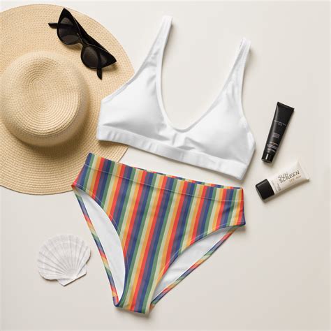 Rainbow Two Piece Swimsuit Pride Bikini Recycled Etsy