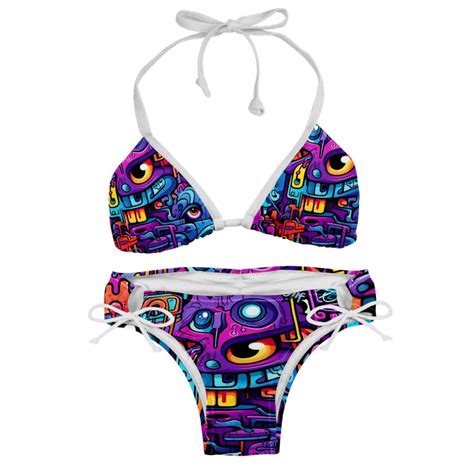 Graffiti Detachable Sponge Adjustable Strap Bikini Set Two Pack Swimwear For Two Beach