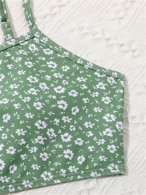 Tween Girl Ditsy Floral Bikini Set With Cover Up Set Summer Beach Shein Usa