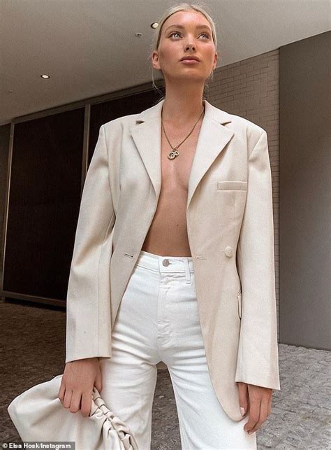 Elsa Hosk Is Business Casual As She Bares Naked Chest In Nude Blazer
