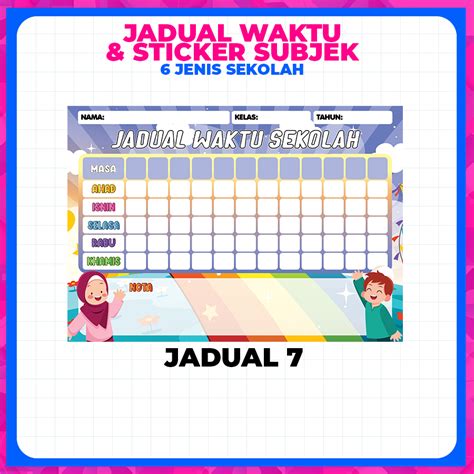 Jadual Waktu Kelas Boleh Ubah Sticker Subjek 6 Jenis Sekolah Murid