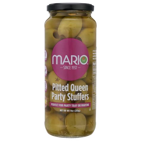 Mario Camacho Foods Pitted Queen Party Colossal Olives 9 Ounce Green Condiment