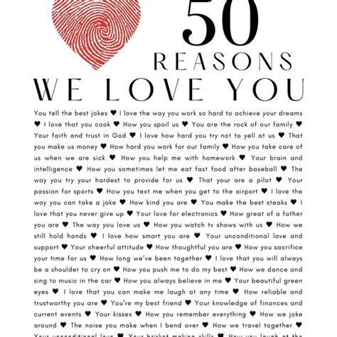 50 Reasons We Love You 40 Reasons Why I Love You Printable Poster For