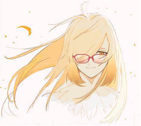 Safebooru 1girl Ahoge Blonde Hair Closed Mouth Feathers Glasses Hair