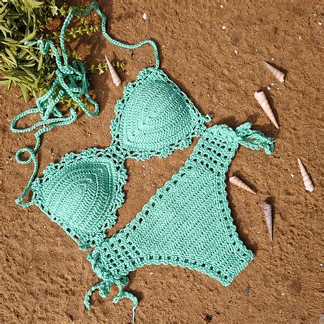 Handmade Crochet Bikini Sexy Two Piece Swimming Suit Beach Tankini Biquinis De Croche Bathing
