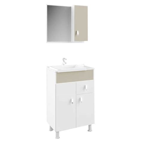 Gabinete Para Banheiro 55cm Detalhe Na Cuba Branco E Nude Leroy Merlin