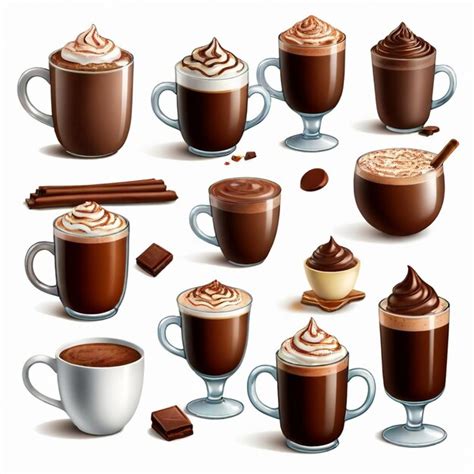 Hot Chocolate Vector Set White Background Isolated Premium Ai Generated Vector